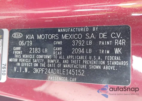2020 Kia Forte Lxs from USA, damaged, VIN 3KPF24ADXLE145152